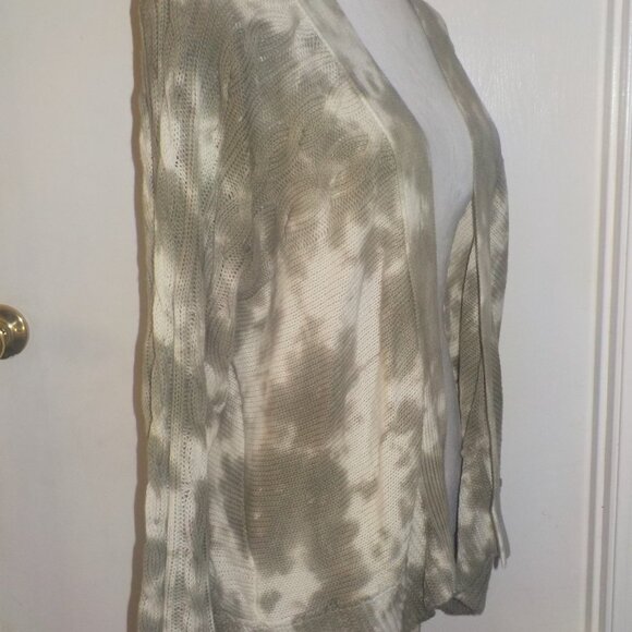 GILDED INTENT SIZE SMALL GREEN AND CREAM TIE-DYE OPEN FRONT CARDIGAN SWEATER - Picture 6 of 11